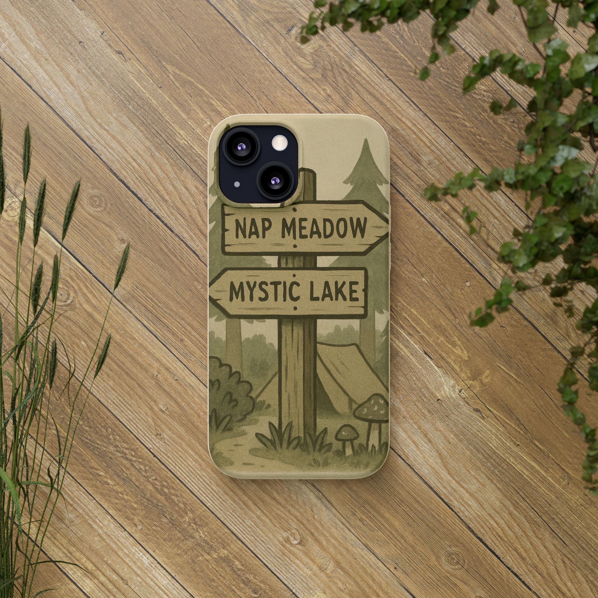 Biodegradable Phone Case — 'Nap Meadow' Mystic Lake Camping Design