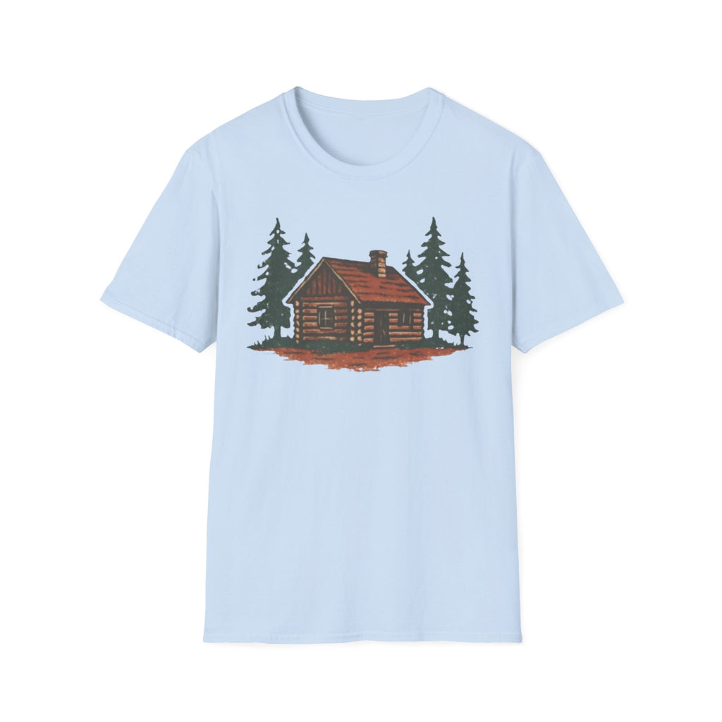 Vintage Cozy Cabin T-Shirt — Faded Pine Tree Cabin Tee
