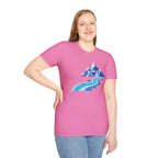 Mountain River T-Shirt — Geometric Blue Peaks & Flowing River