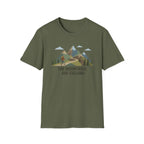 Campground Scenic T-Shirt — Minimalist Tent & Campfire Graphic