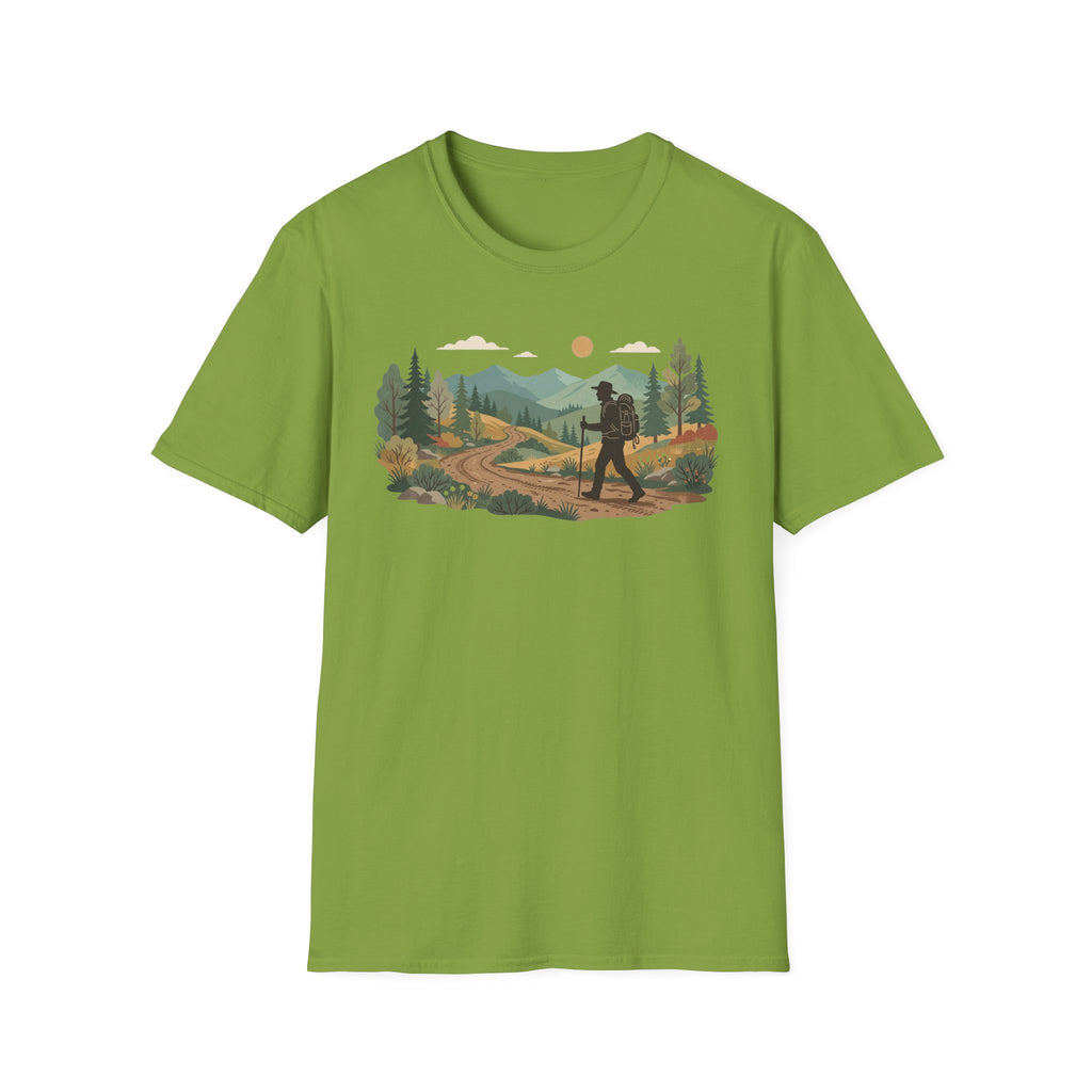 Hiker Mountain Sunset T-Shirt — Scenic Trail Adventure Tee