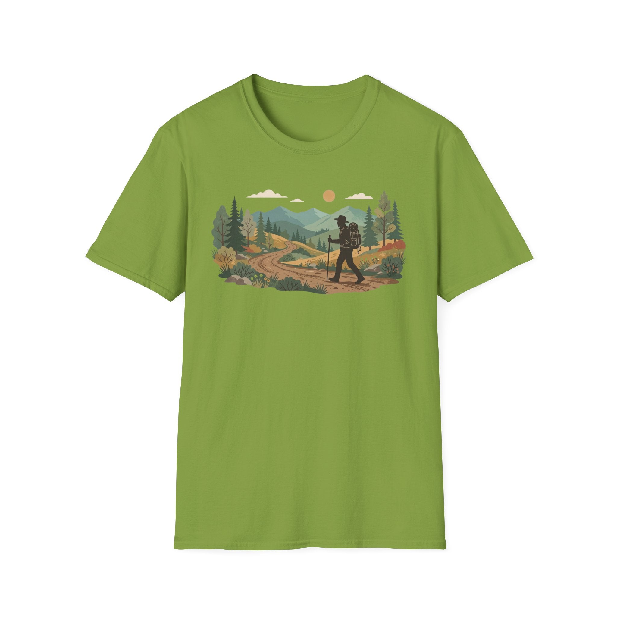 Hiker Mountain Sunset T-Shirt — Scenic Trail Adventure Tee