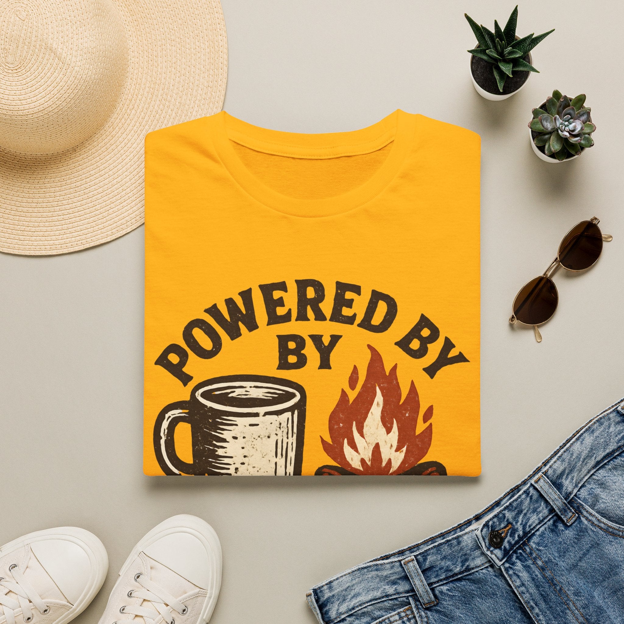 Powered By Coffee And Campfires Vintage Camping T-Shirt