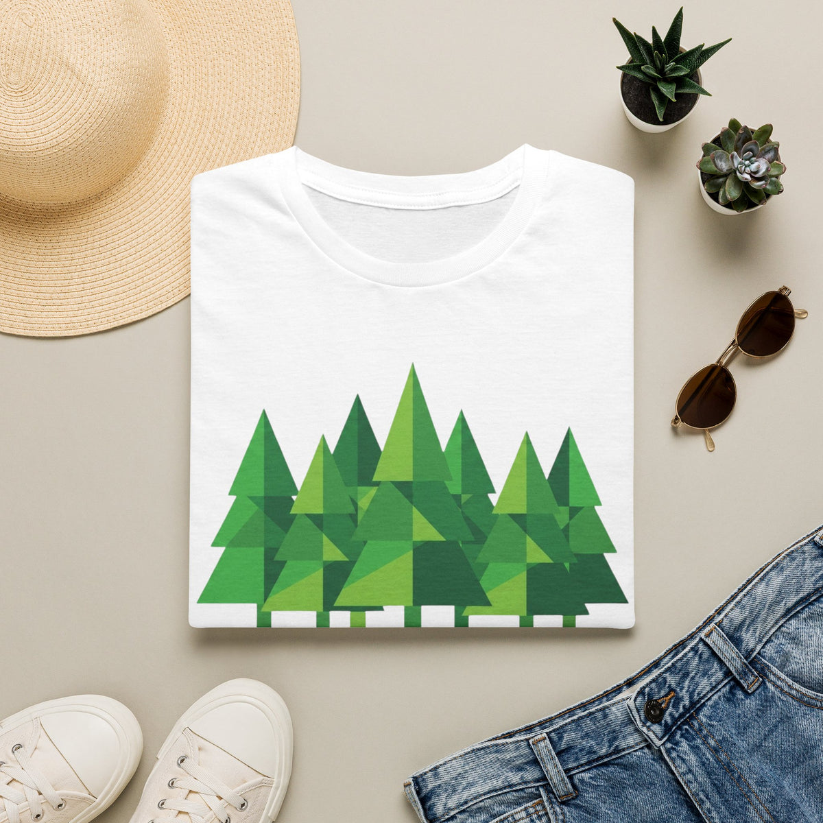 Forest Graphic T-Shirt — Minimal Green Pine Trees Tee