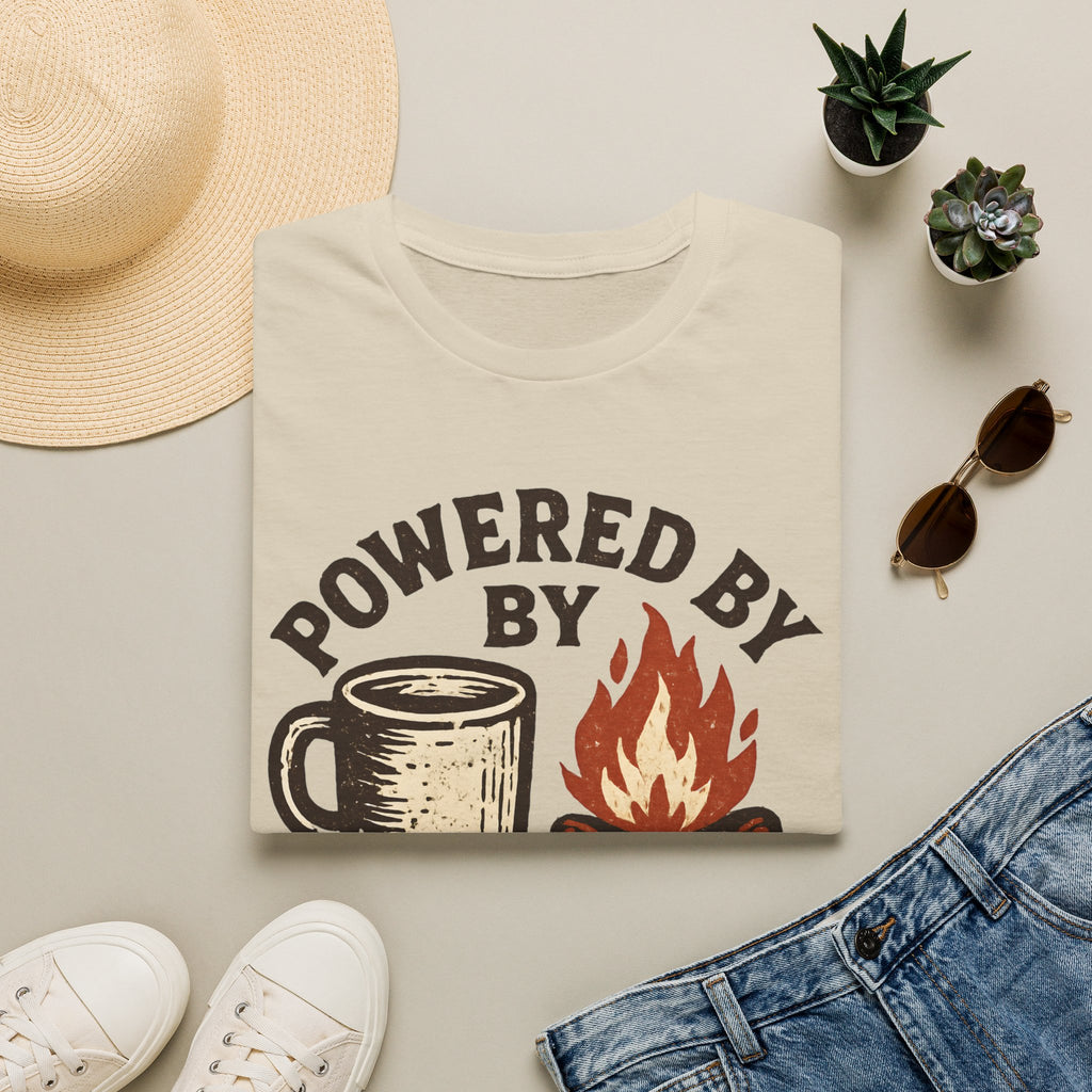 Powered By Coffee And Campfires Vintage Camping T-Shirt