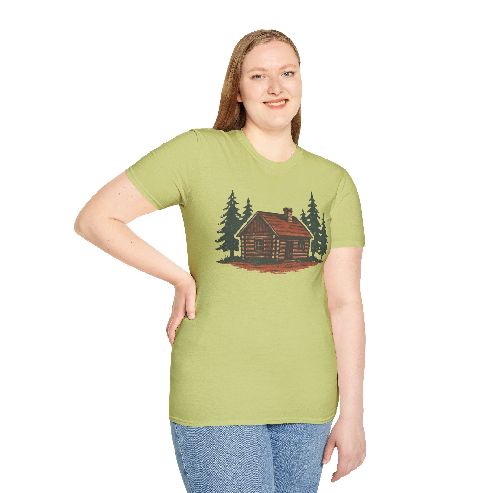 Vintage Cozy Cabin T-Shirt — Faded Pine Tree Cabin Tee