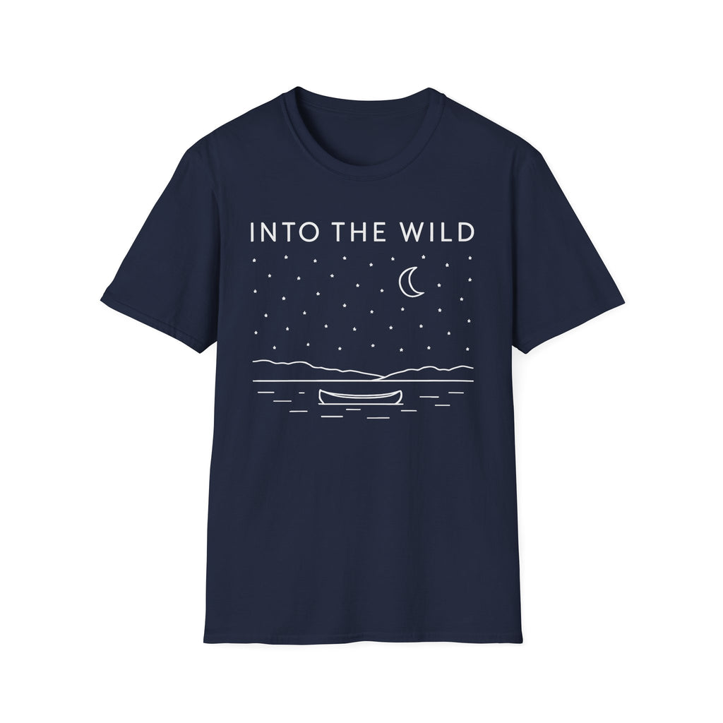 Into The Wild Canoe T-Shirt - Minimal Night Sky Lake Camping Tee