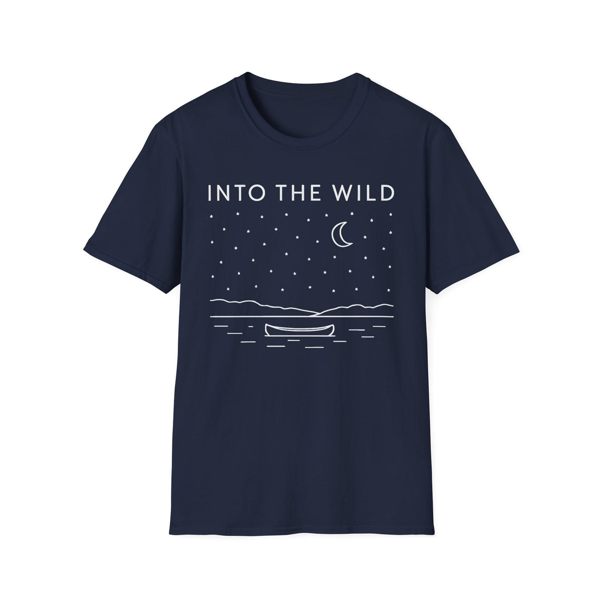Into The Wild Canoe T-Shirt - Minimal Night Sky Lake Camping Tee