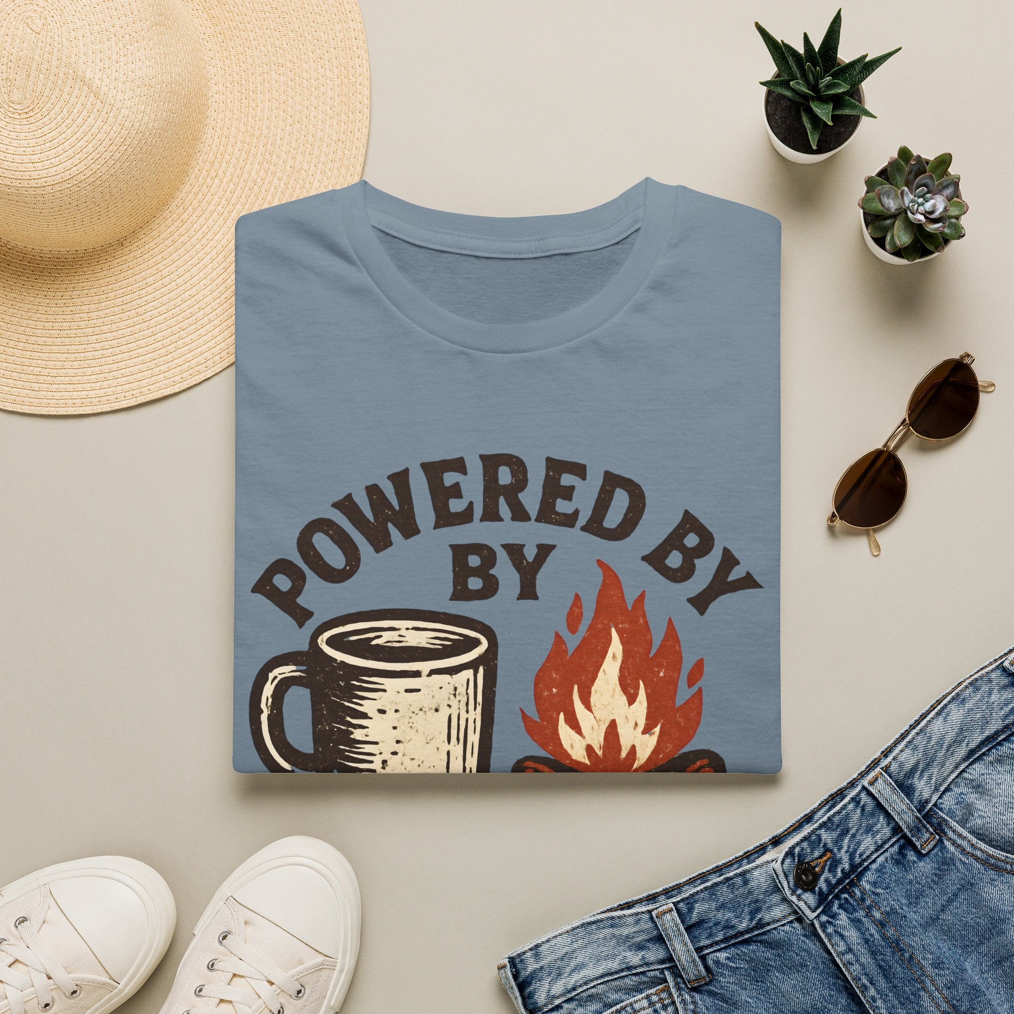 Powered By Coffee And Campfires Vintage Camping T-Shirt