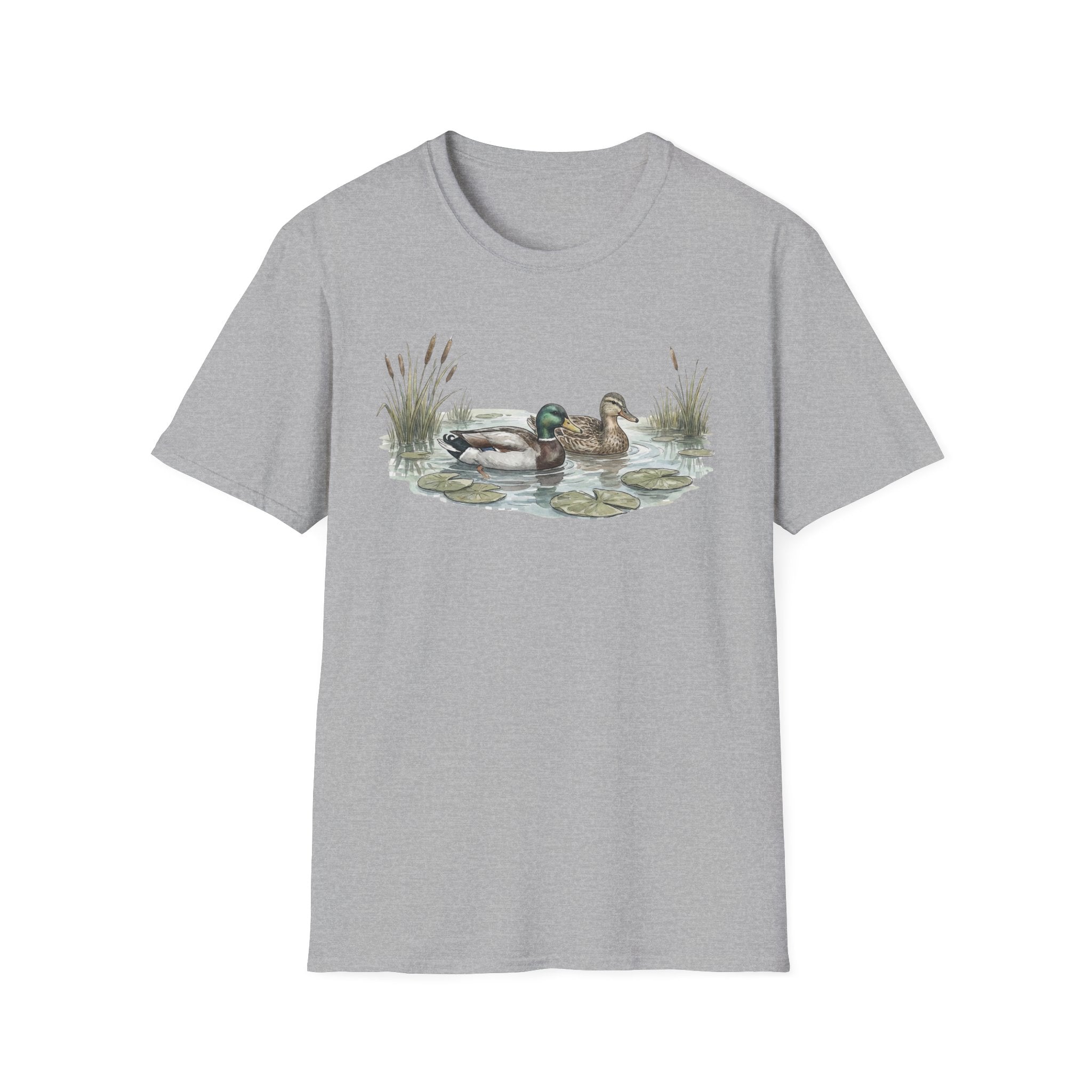 Duck Pair T-Shirt — Watercolor Mallard Ducks on Pond Nature Tee