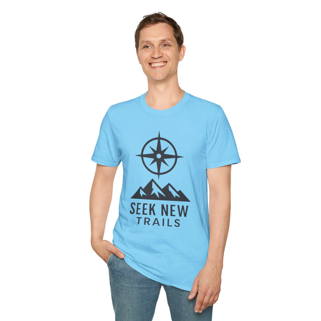 "Seek New Trails" Compass Over Mountains T-Shirt