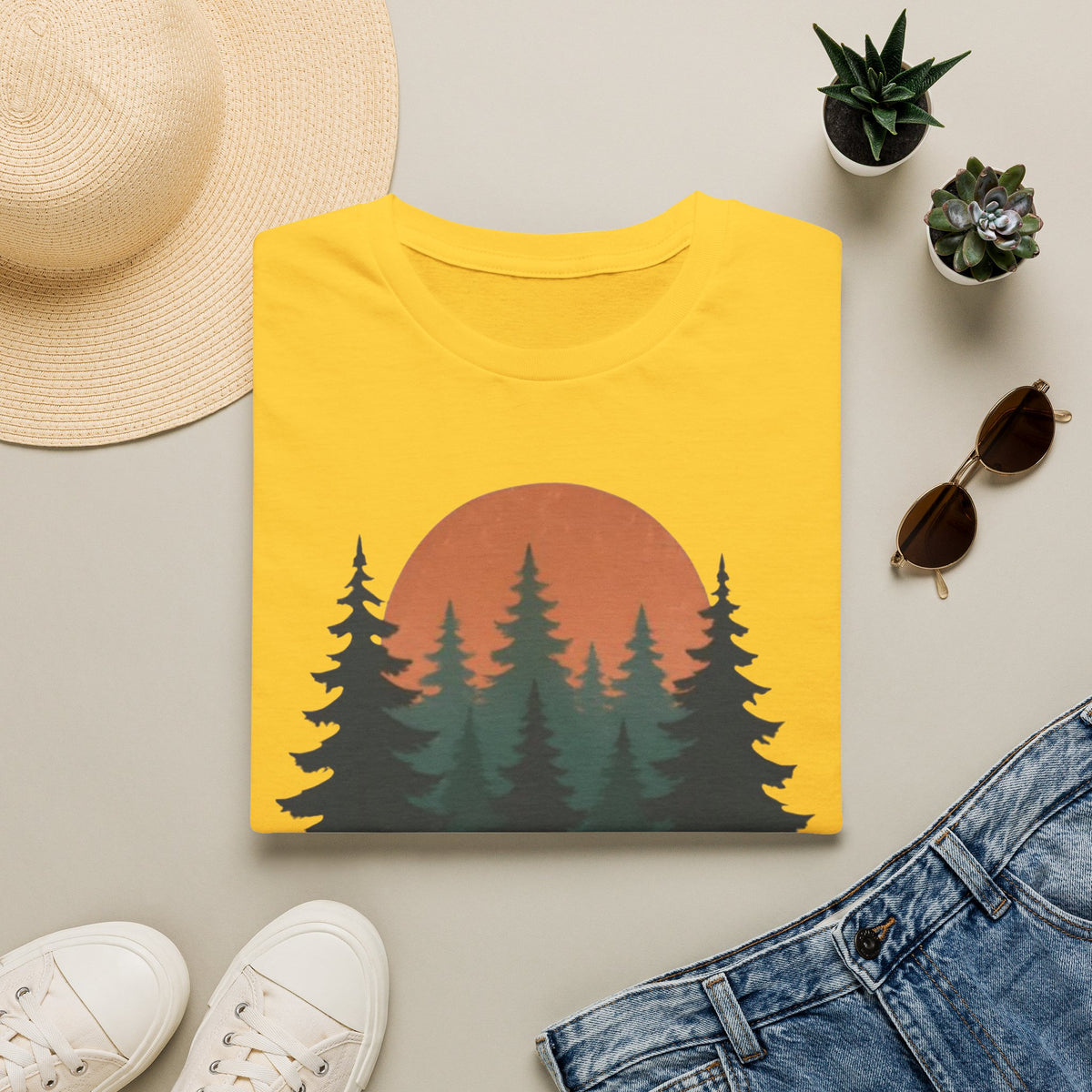 Nature Sunset T-Shirt — Vintage Pine Forest Tee