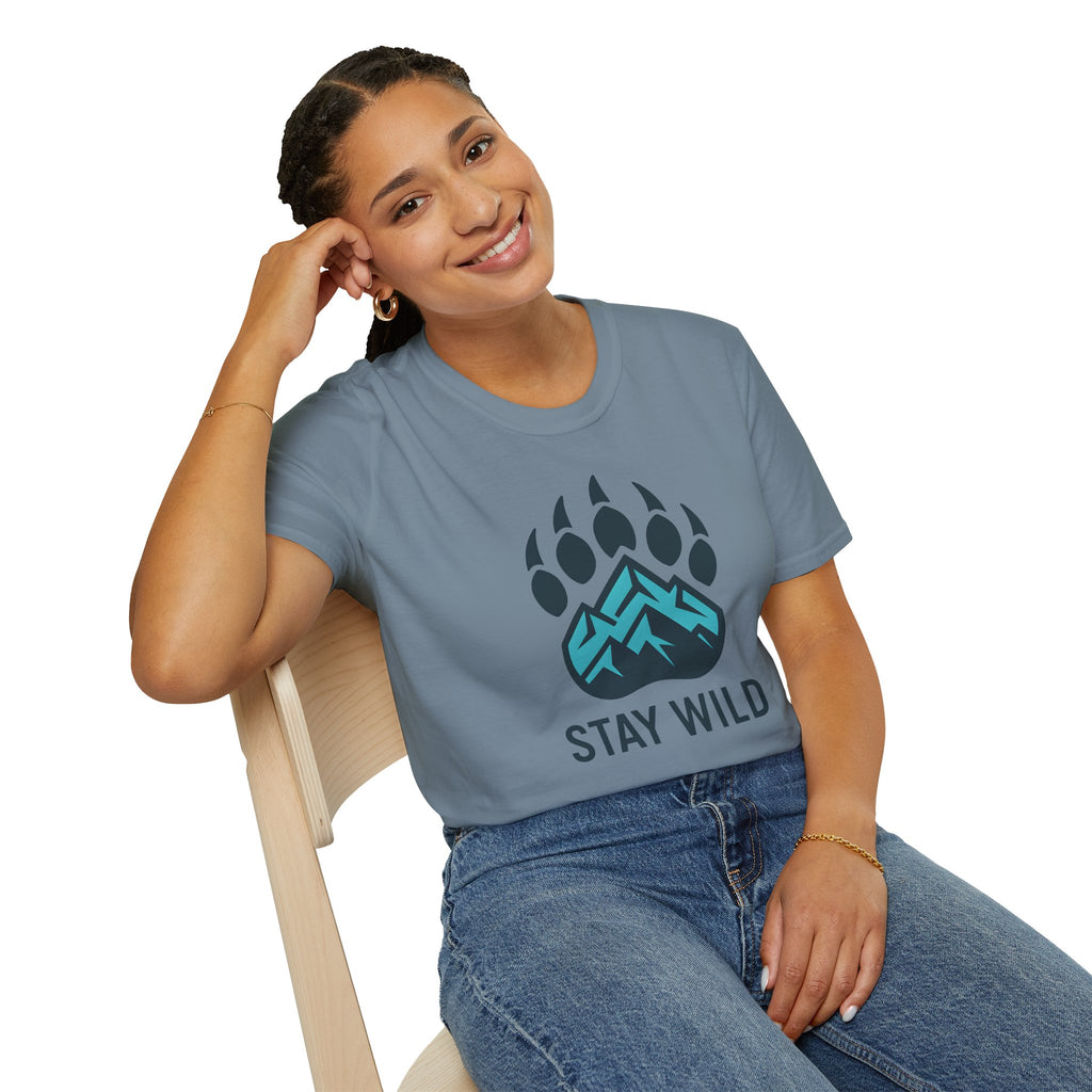 "Stay Wild" Bear Footprint Mountain Emblem T-Shirt