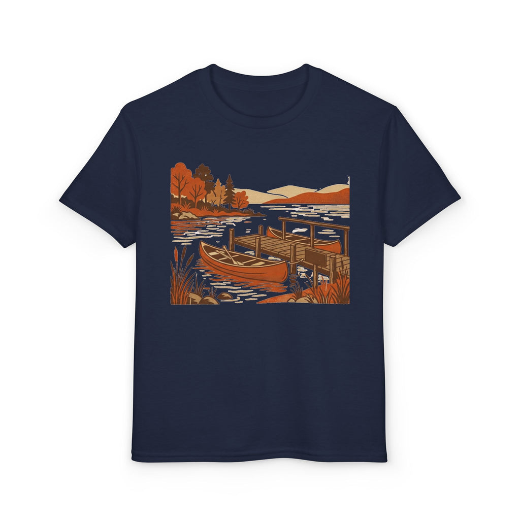 Youth T-Shirt — Autumn Lakeside Dock & Canoe Kids Tee