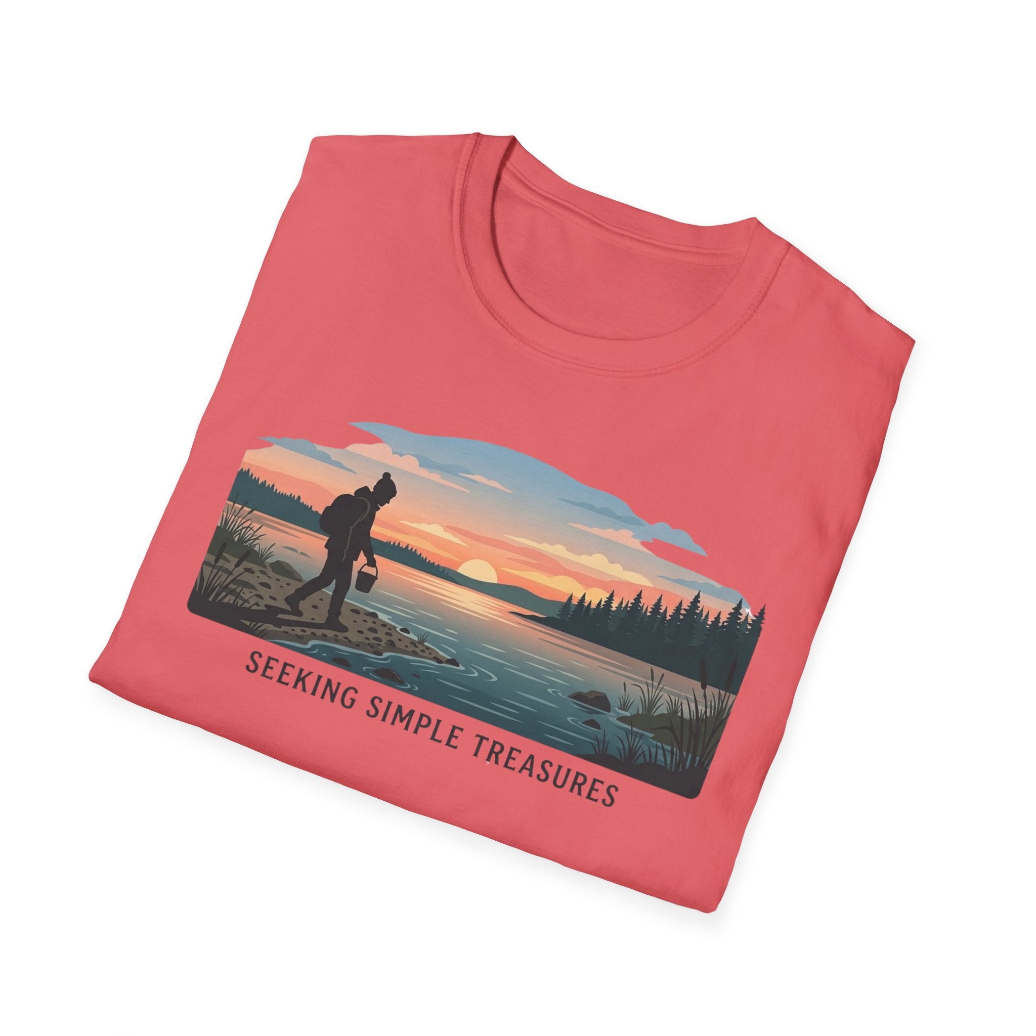Outdoor T-Shirt — "Seeking Simple Treasures" Sunset Hiker Graphic