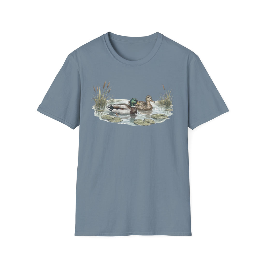 Duck Pair T-Shirt — Watercolor Mallard Ducks on Pond Nature Tee