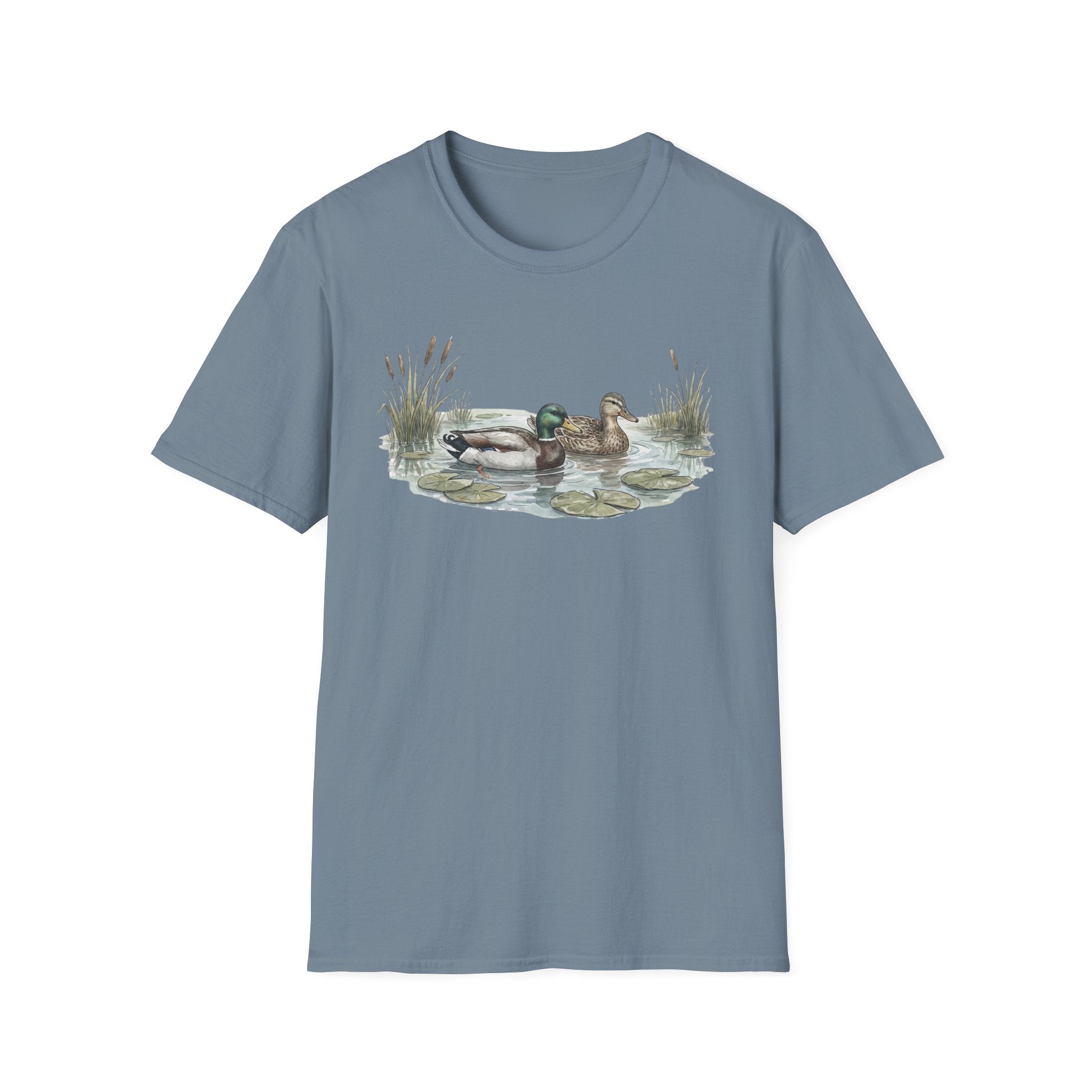 Duck Pair T-Shirt — Watercolor Mallard Ducks on Pond Nature Tee