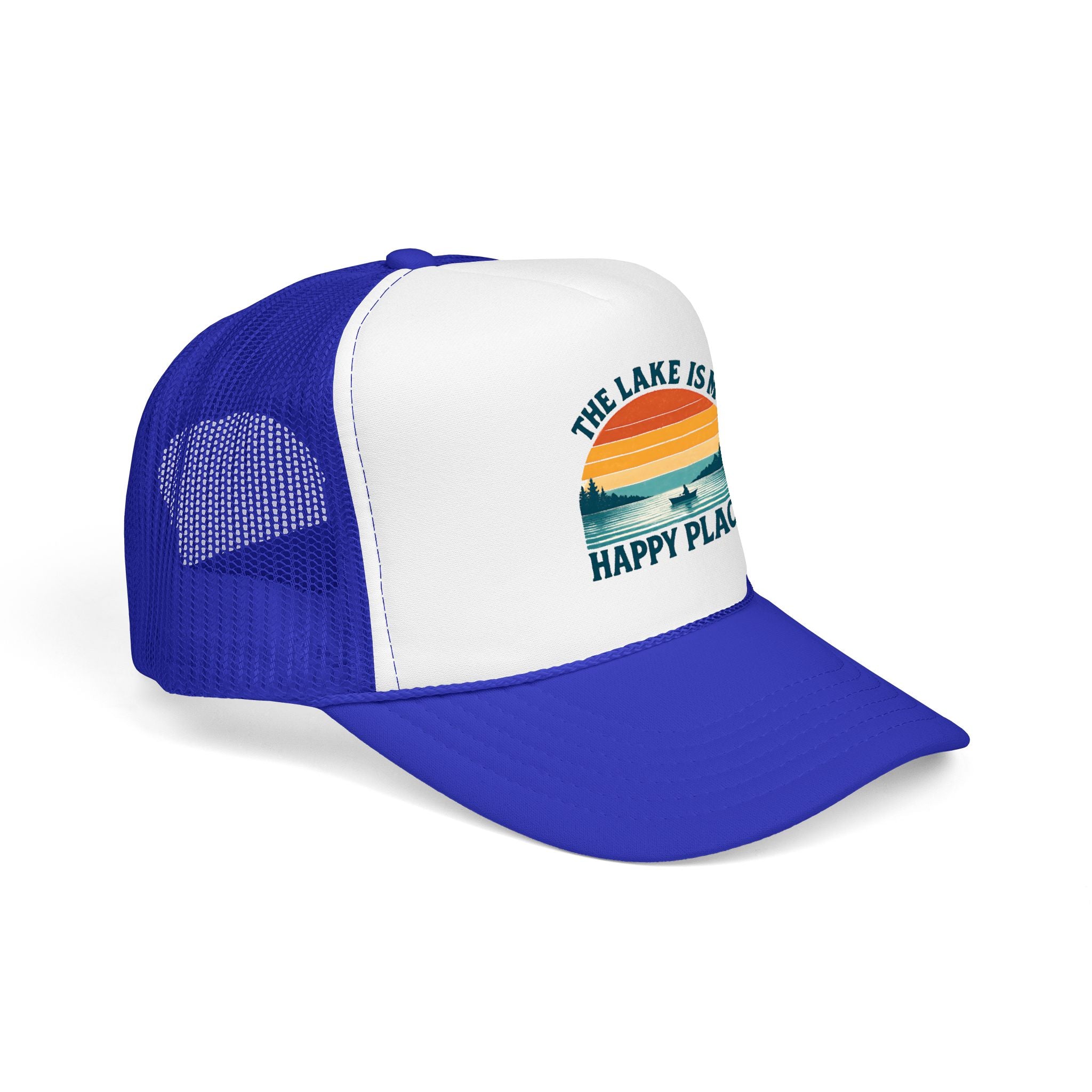 Lake Is My Happy Place Trucker Hat — Vintage Sunset Fishing Foam Cap