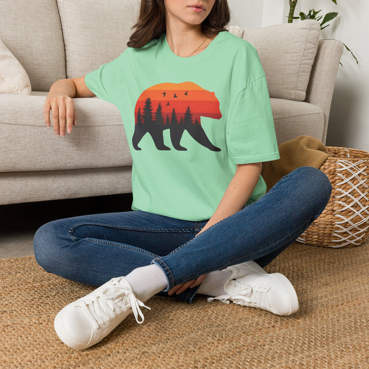 Bear Sunset Forest Silhouette Wildlife Tee