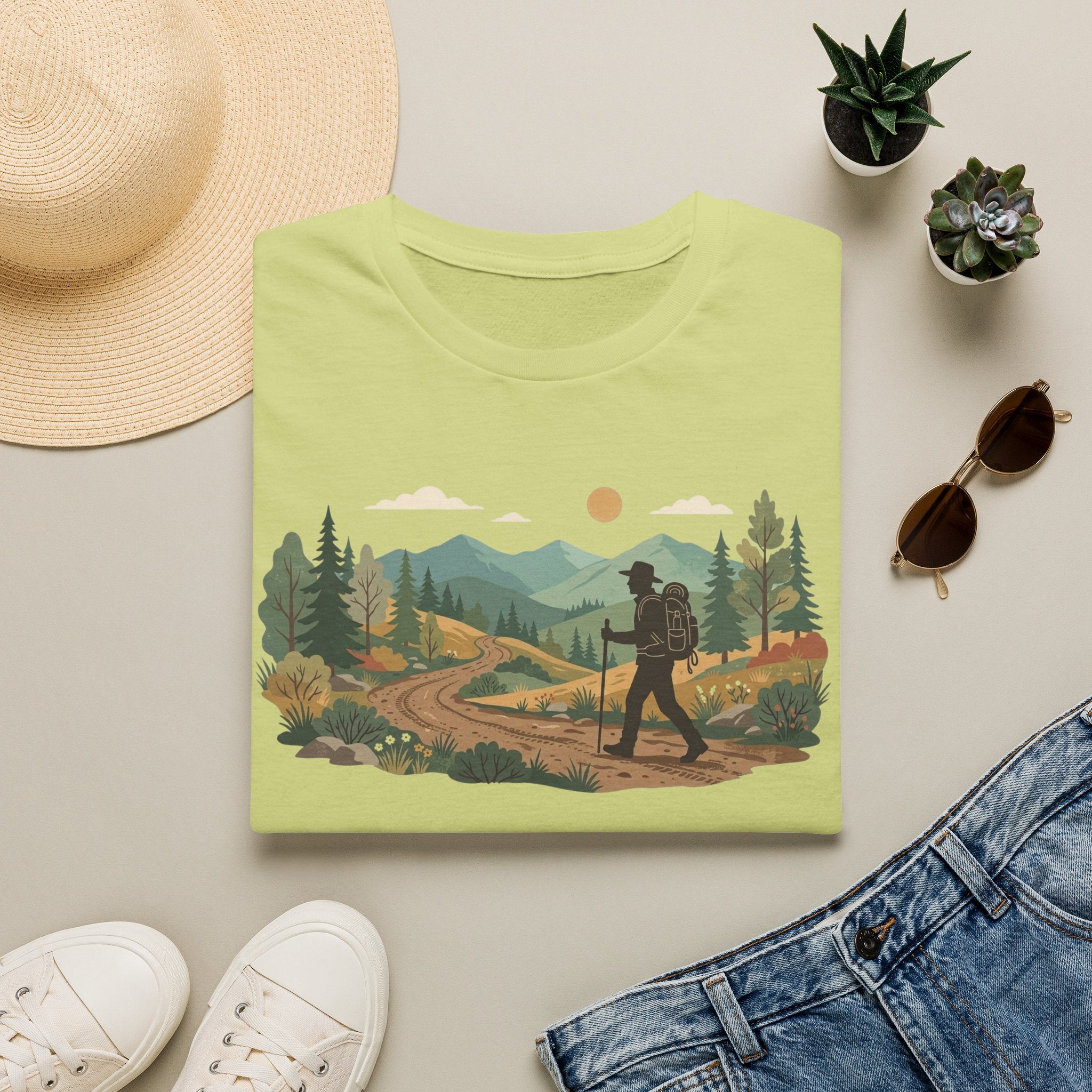 Hiker Mountain Sunset T-Shirt — Scenic Trail Adventure Tee