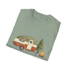 Vintage Camper & Campfire T-Shirt — Retro Trailer Camping Graphic Tee