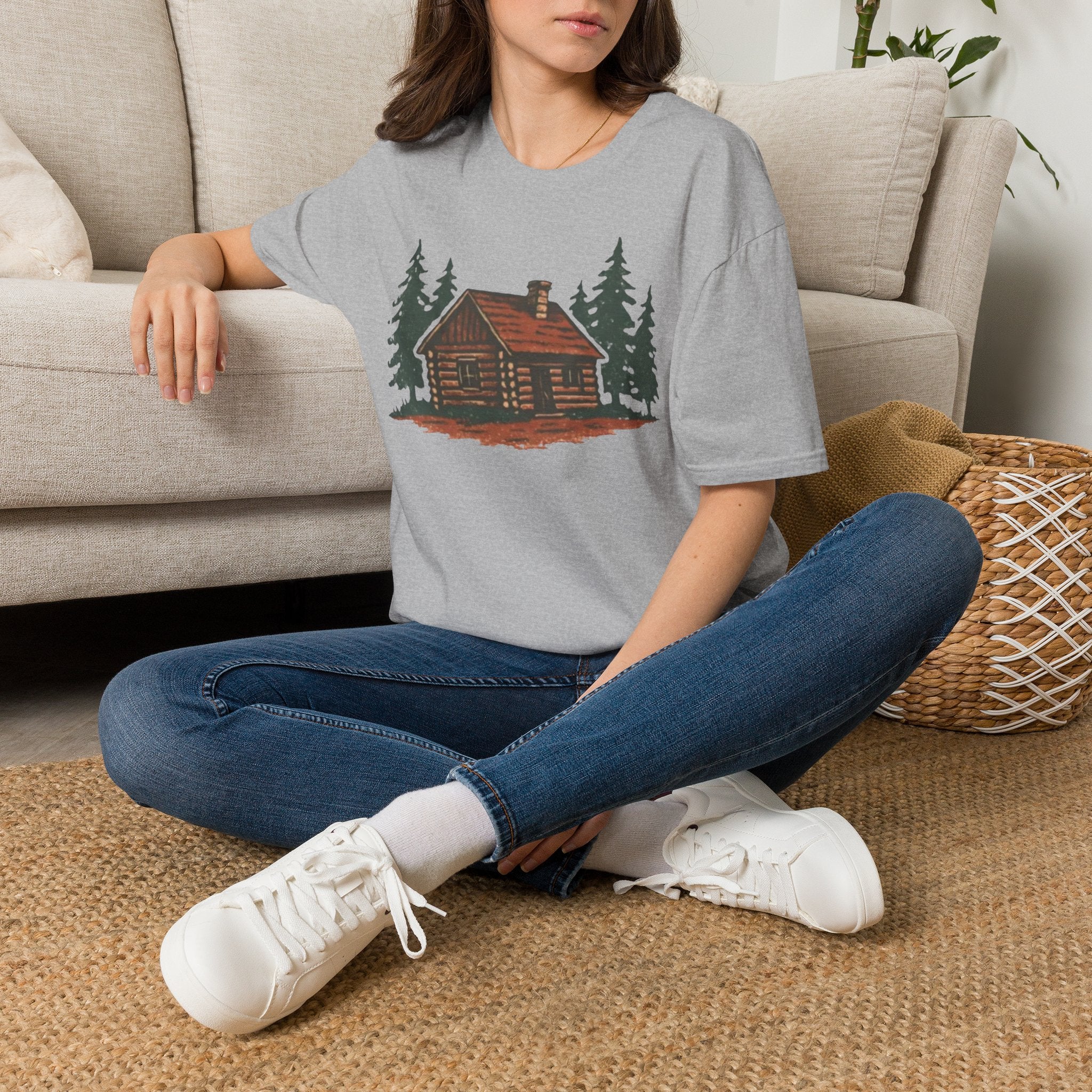 Vintage Cozy Cabin T-Shirt — Faded Pine Tree Cabin Tee