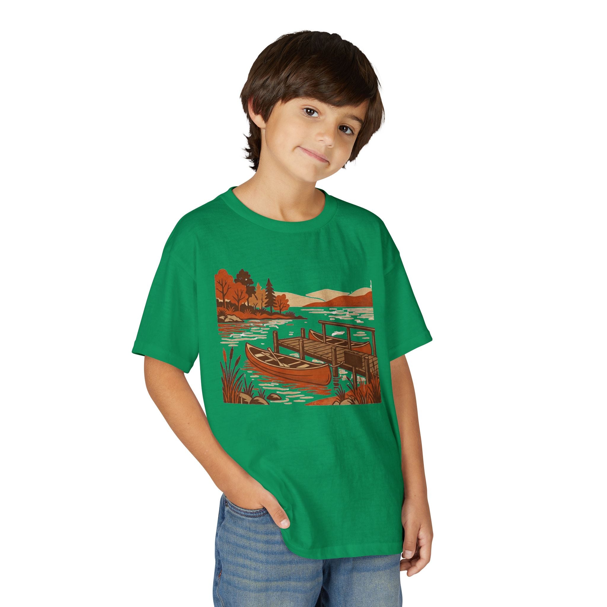 Youth T-Shirt — Autumn Lakeside Dock & Canoe Kids Tee