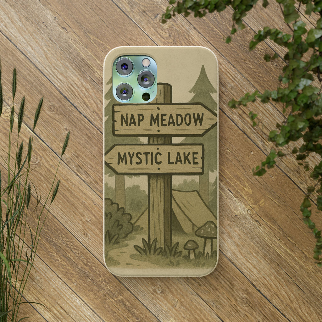 Biodegradable Phone Case — 'Nap Meadow' Mystic Lake Camping Design