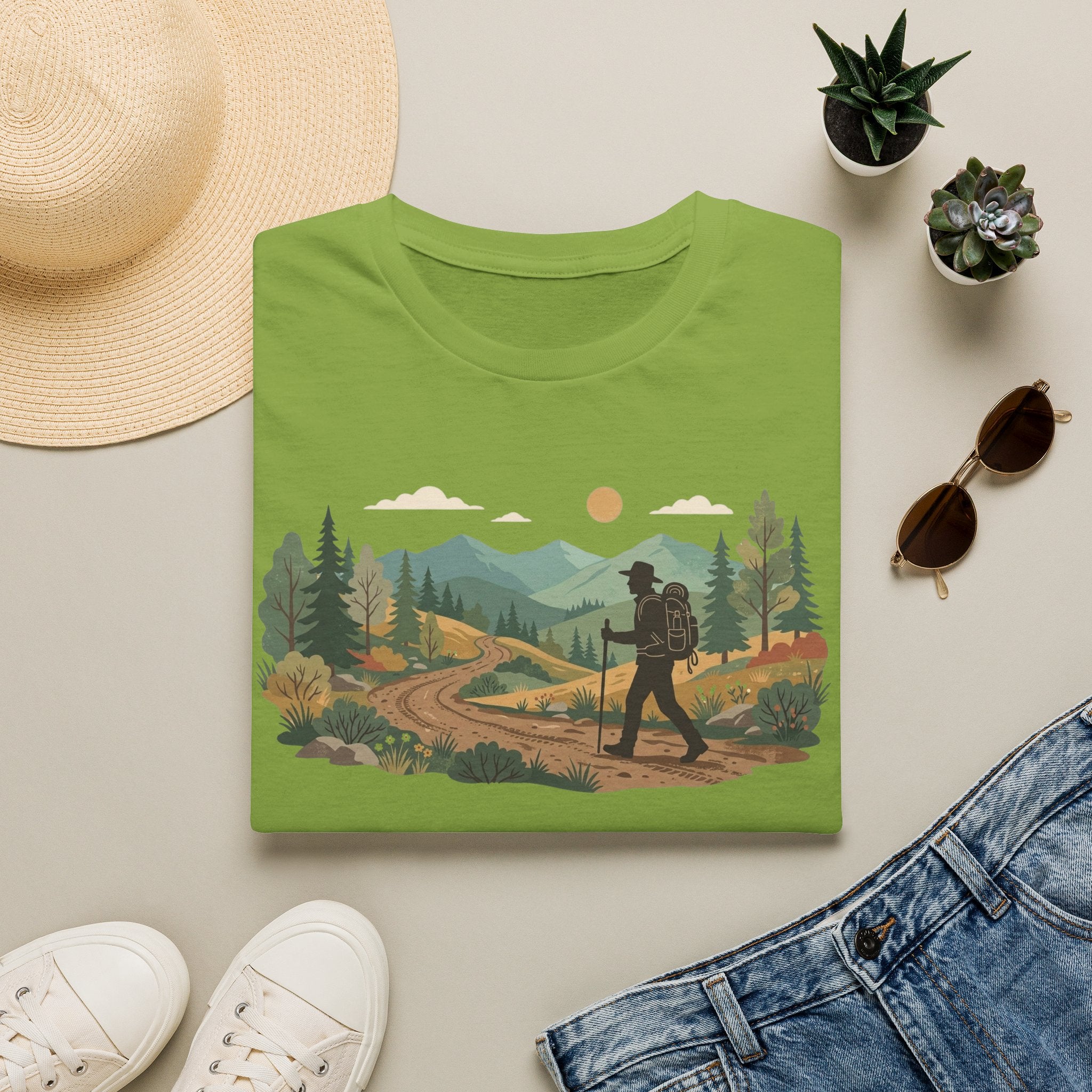 Hiker Mountain Sunset T-Shirt — Scenic Trail Adventure Tee