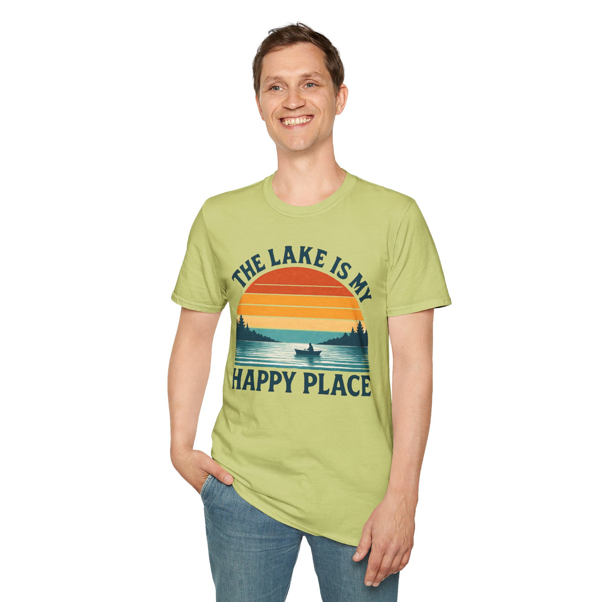 "The Lake Is My Happy Place" Canoe On The Lake At Sunset T-Shirt