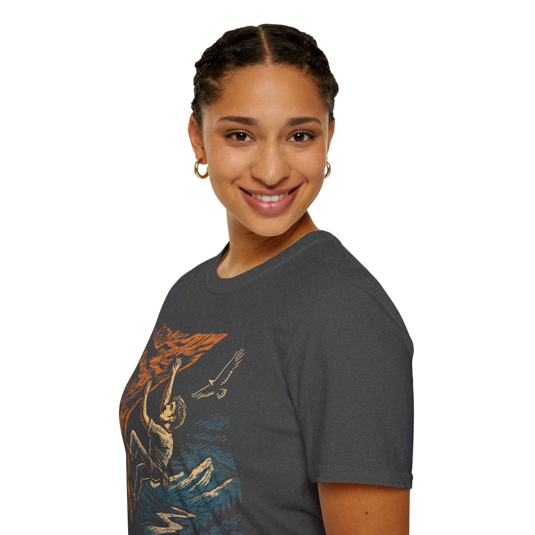 Climber on Cliff with Eagle T-Shirt