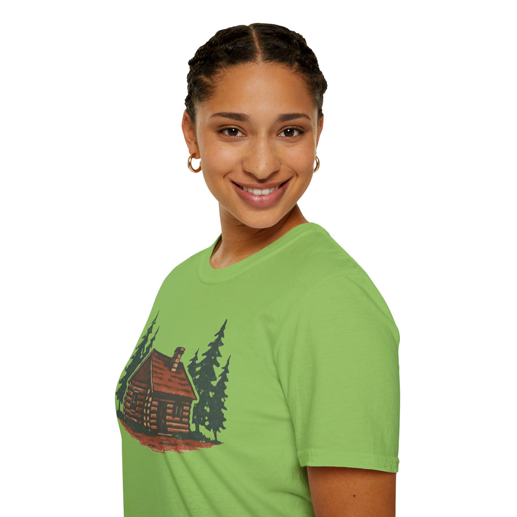 Vintage Cozy Cabin T-Shirt — Faded Pine Tree Cabin Tee