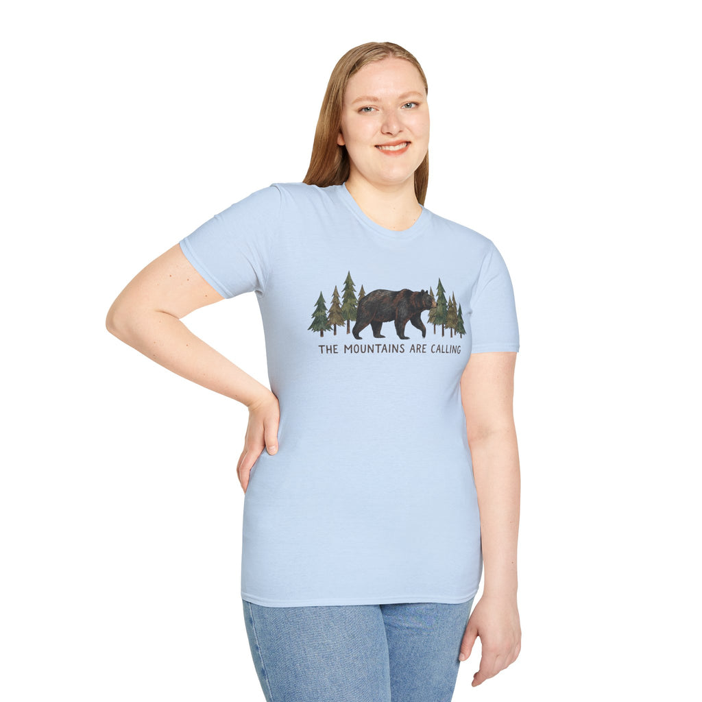 "The Mountains Are Calling" Bear and Pines T-Shirt — Outdoor Graphic Tee