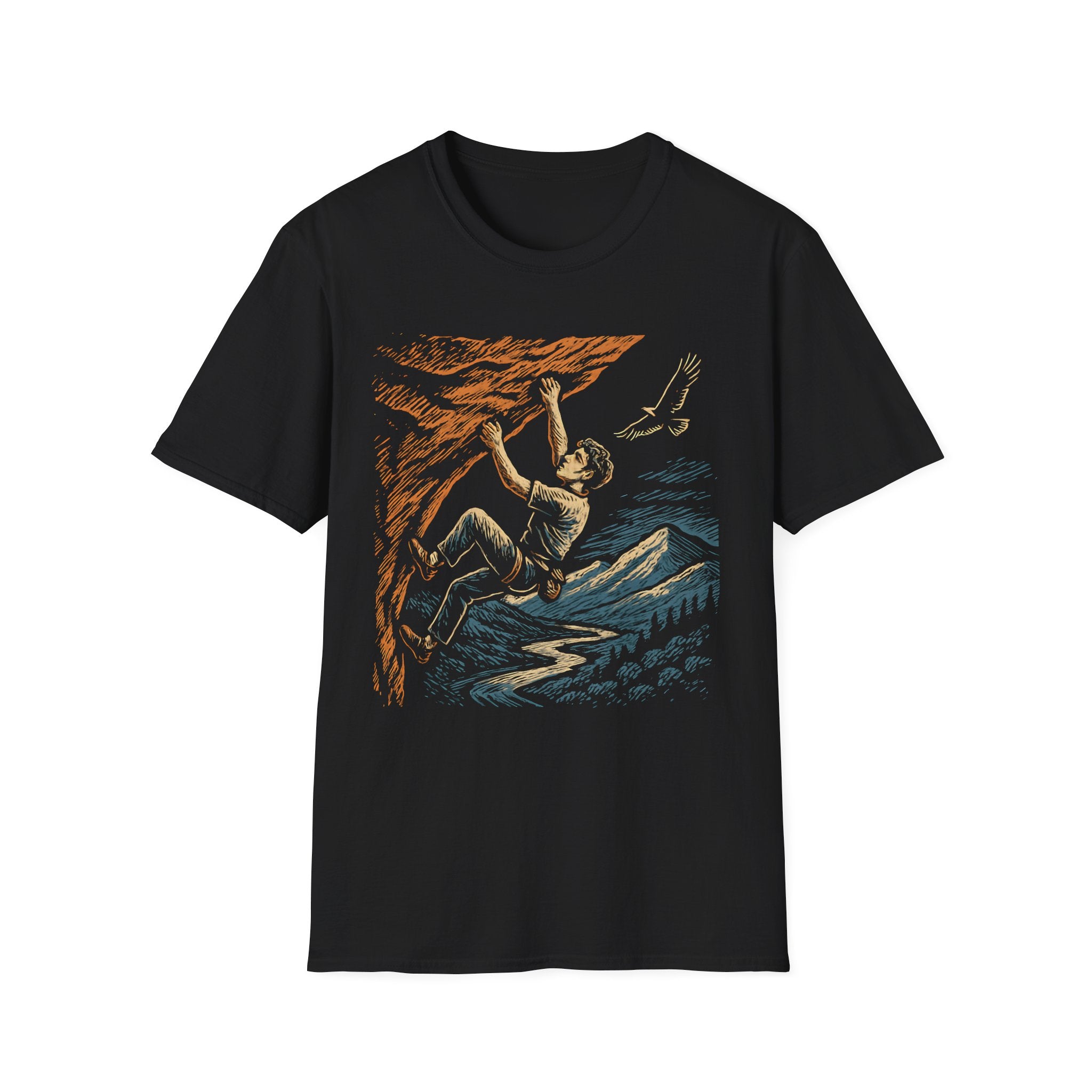 Climber on Cliff with Eagle T-Shirt