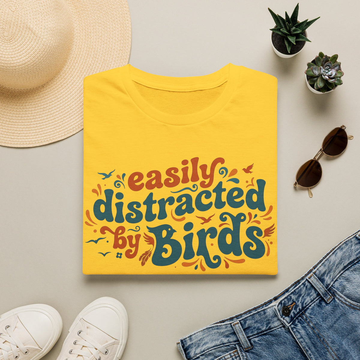 "Easily Distracted by Birds" T-Shirt Cute Bird Lover Tee Shirt