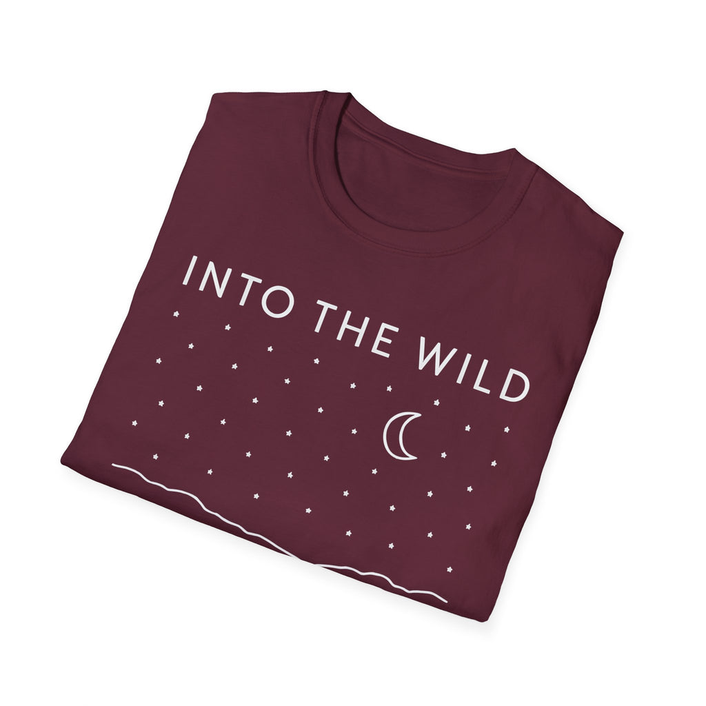 Into The Wild Canoe T-Shirt - Minimal Night Sky Lake Camping Tee