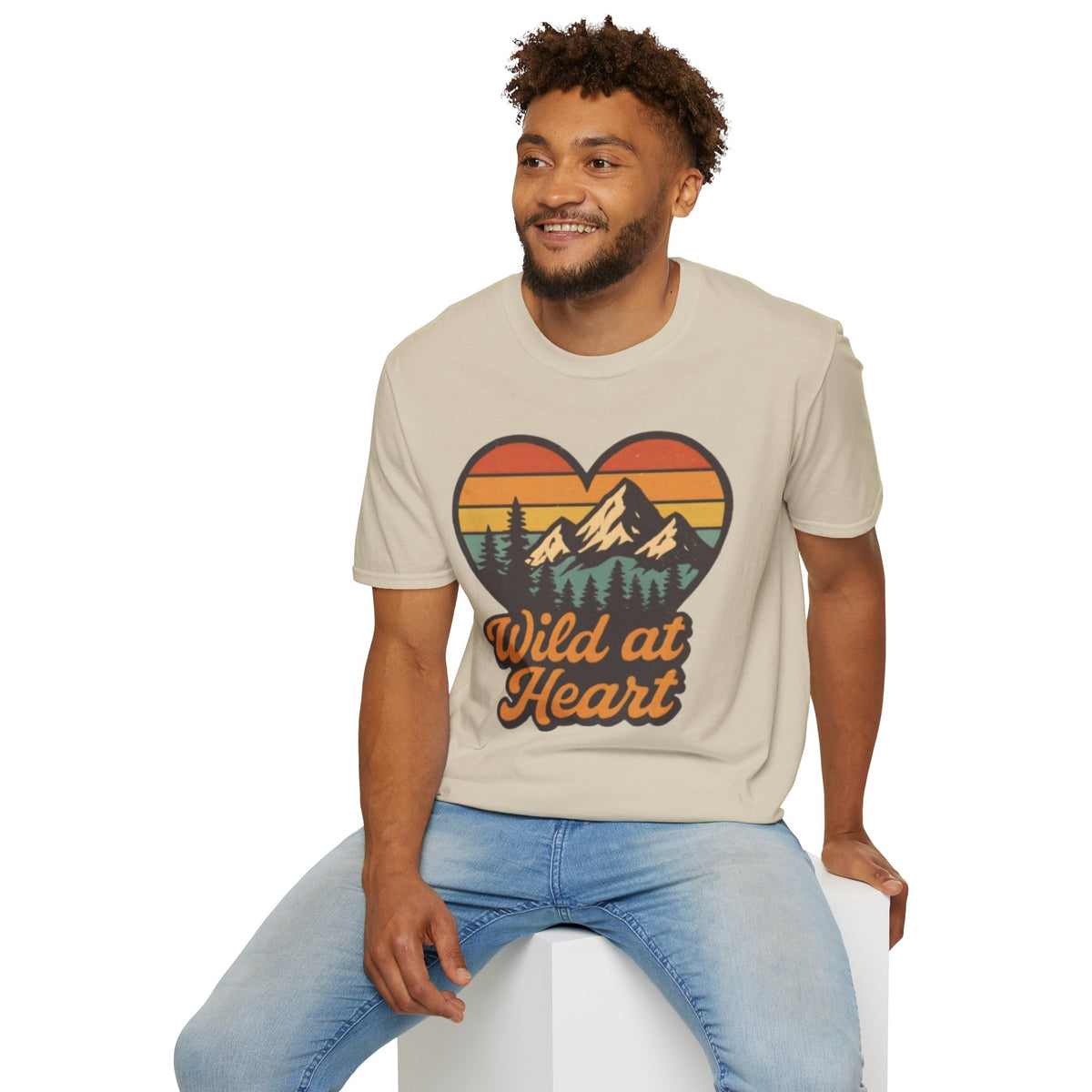 "Wild at Heart" Mountain Heart Retro Sunset Nature Tee Shirt