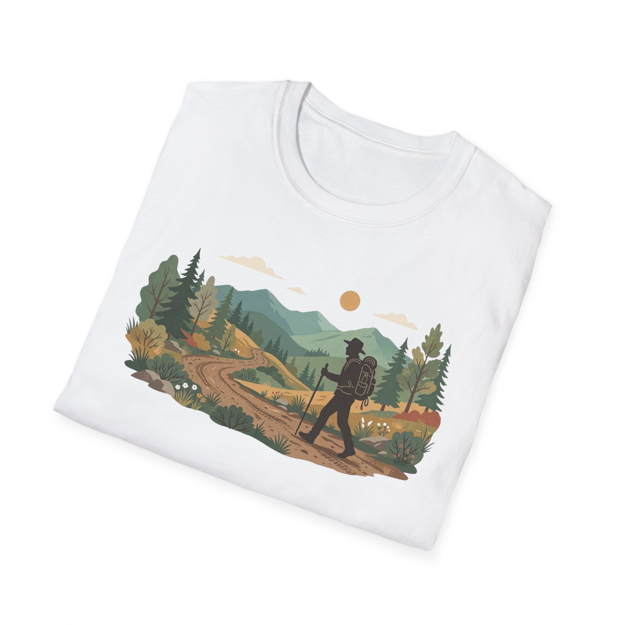 Hiker Mountain Sunset T-Shirt — Scenic Trail Adventure Tee