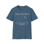 Into The Wild Canoe T-Shirt - Minimal Night Sky Lake Camping Tee
