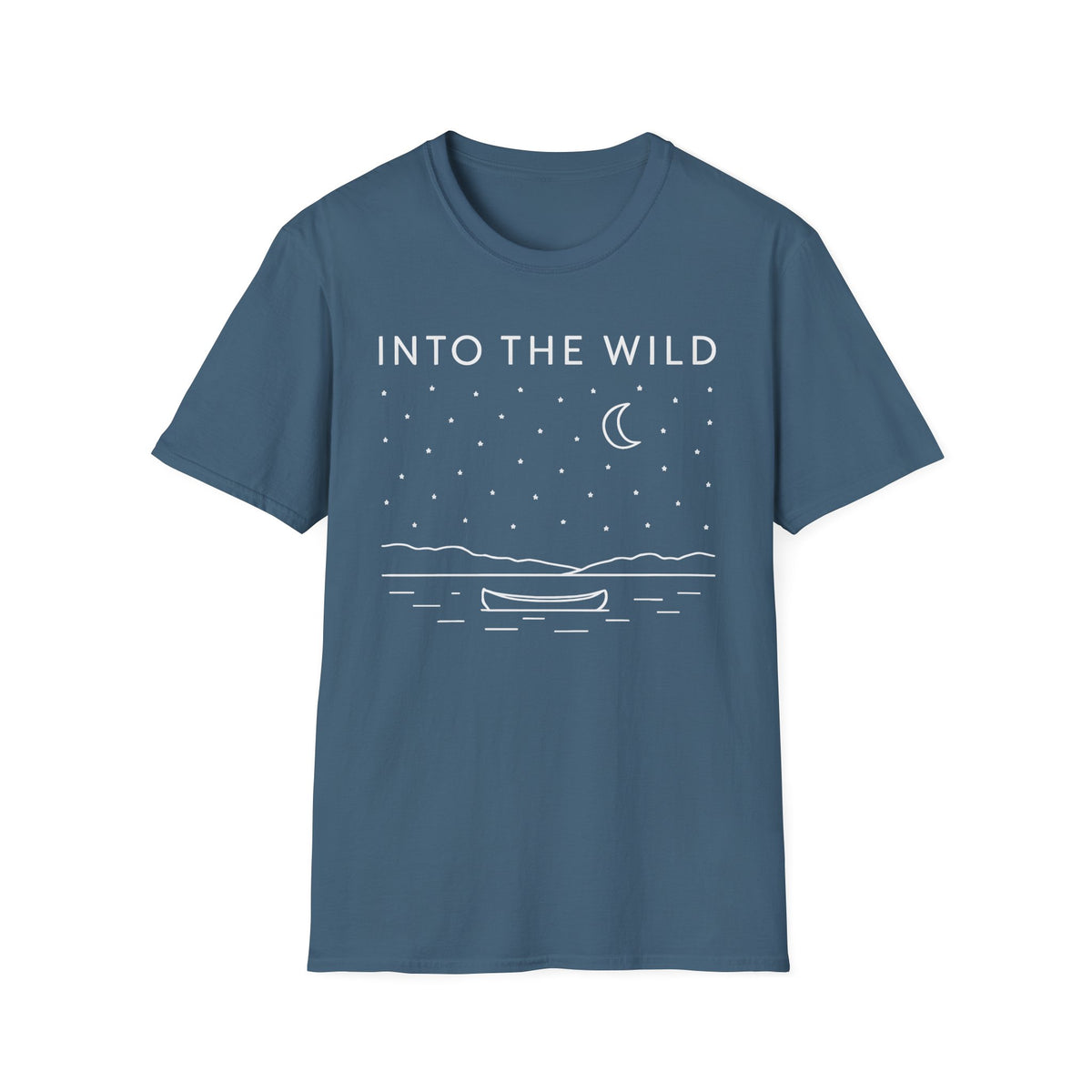 Into The Wild Canoe T-Shirt - Minimal Night Sky Lake Camping Tee