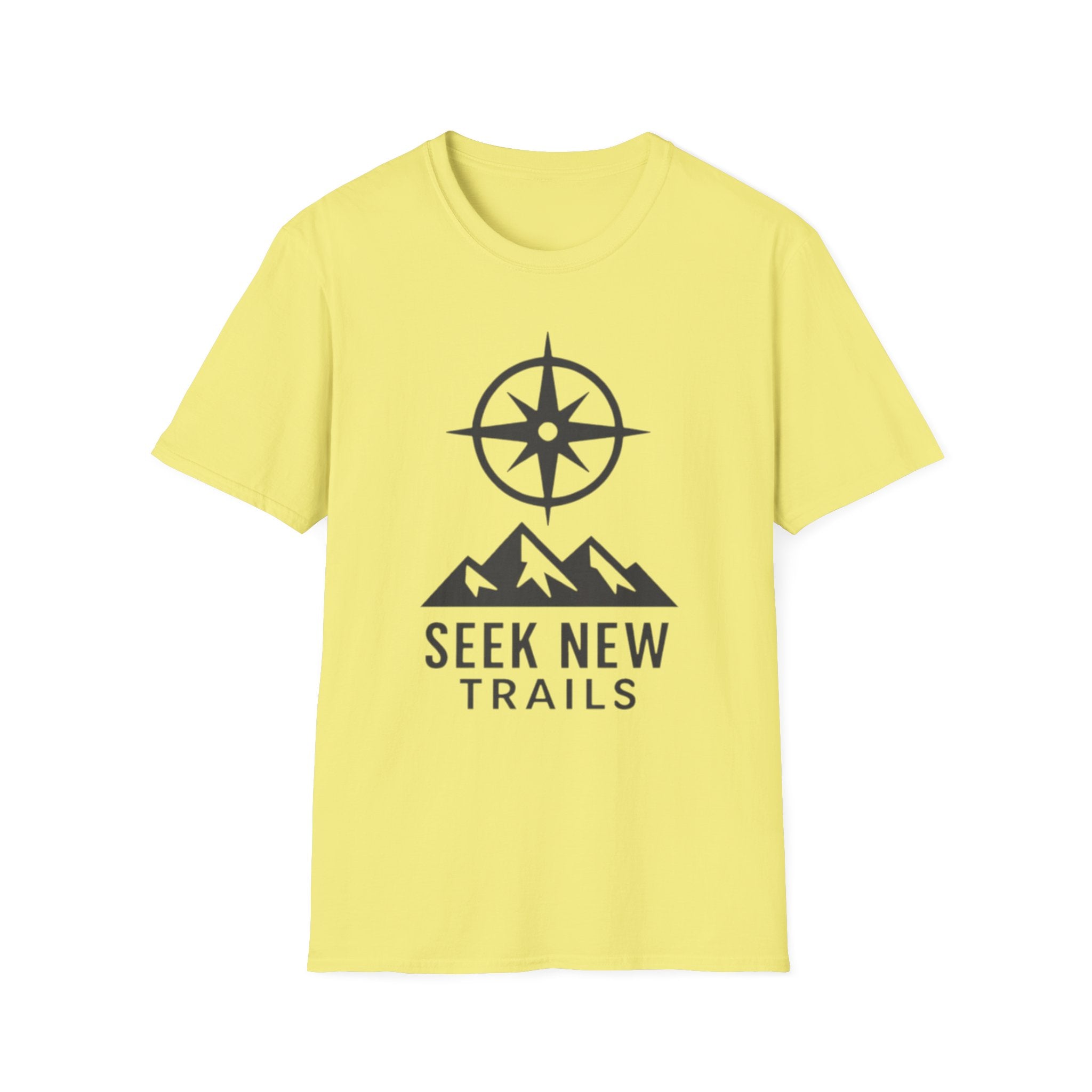 "Seek New Trails" Compass Over Mountains T-Shirt