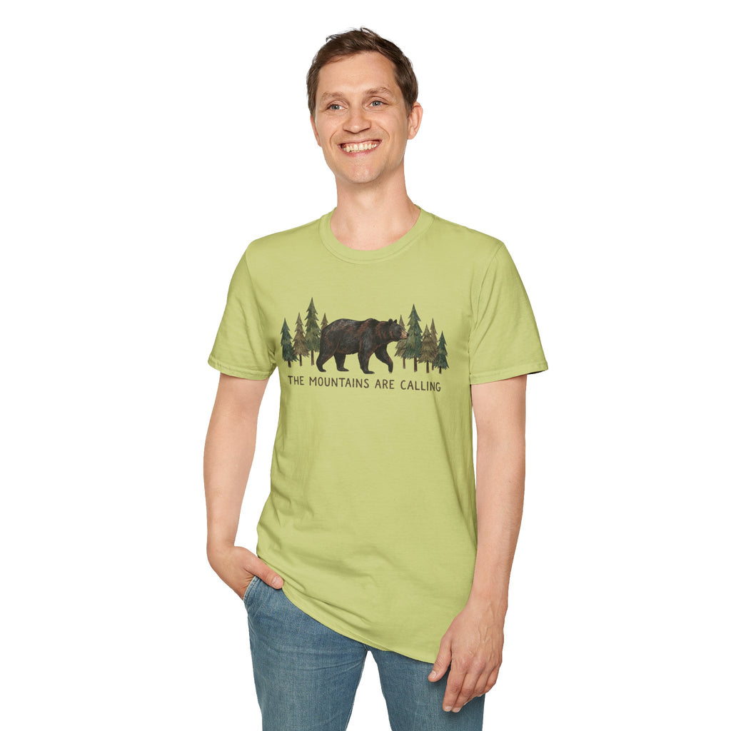 "The Mountains Are Calling" Bear and Pines T-Shirt — Outdoor Graphic Tee