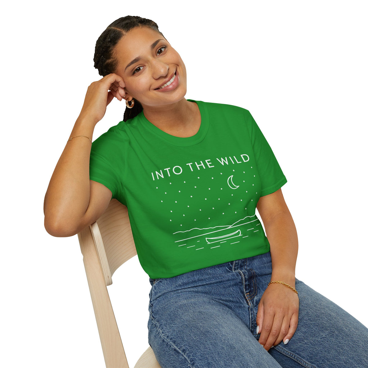 Into The Wild Canoe T-Shirt - Minimal Night Sky Lake Camping Tee