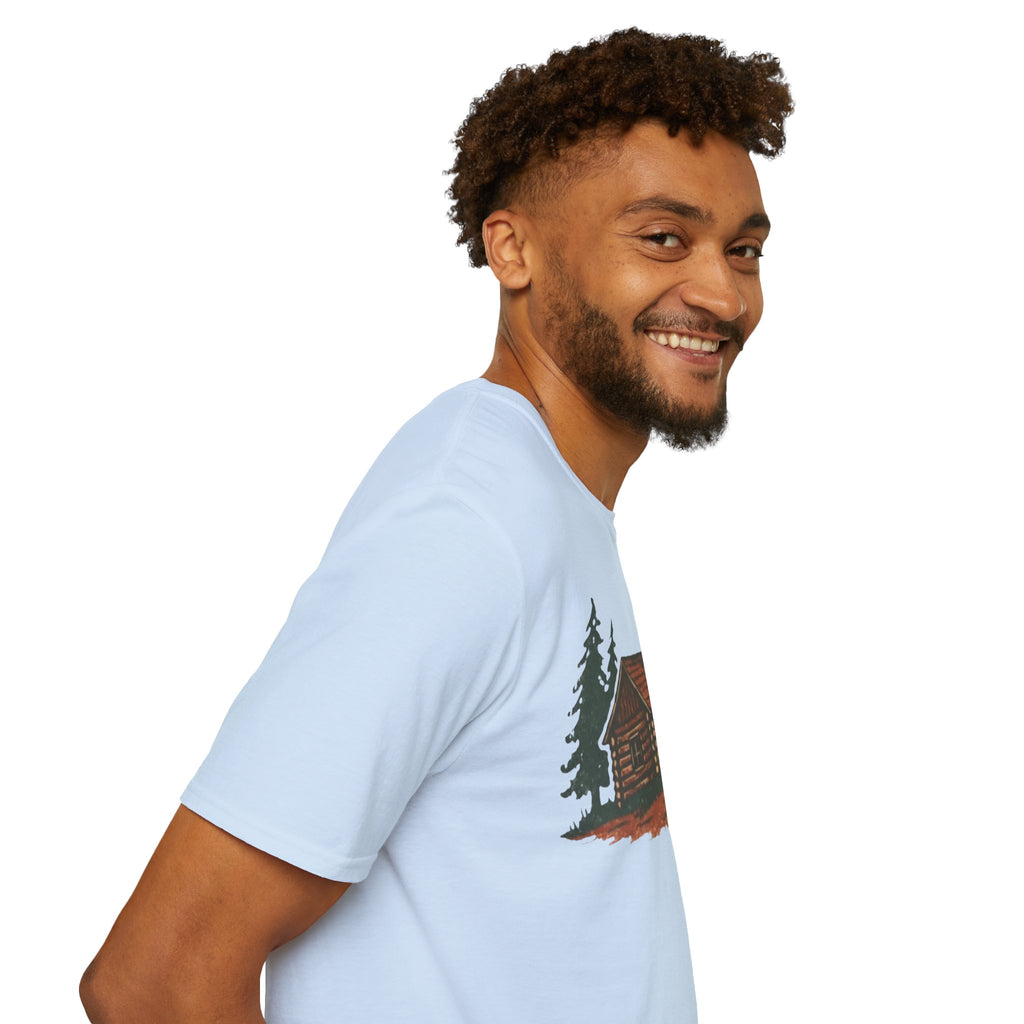 Vintage Cozy Cabin T-Shirt — Faded Pine Tree Cabin Tee