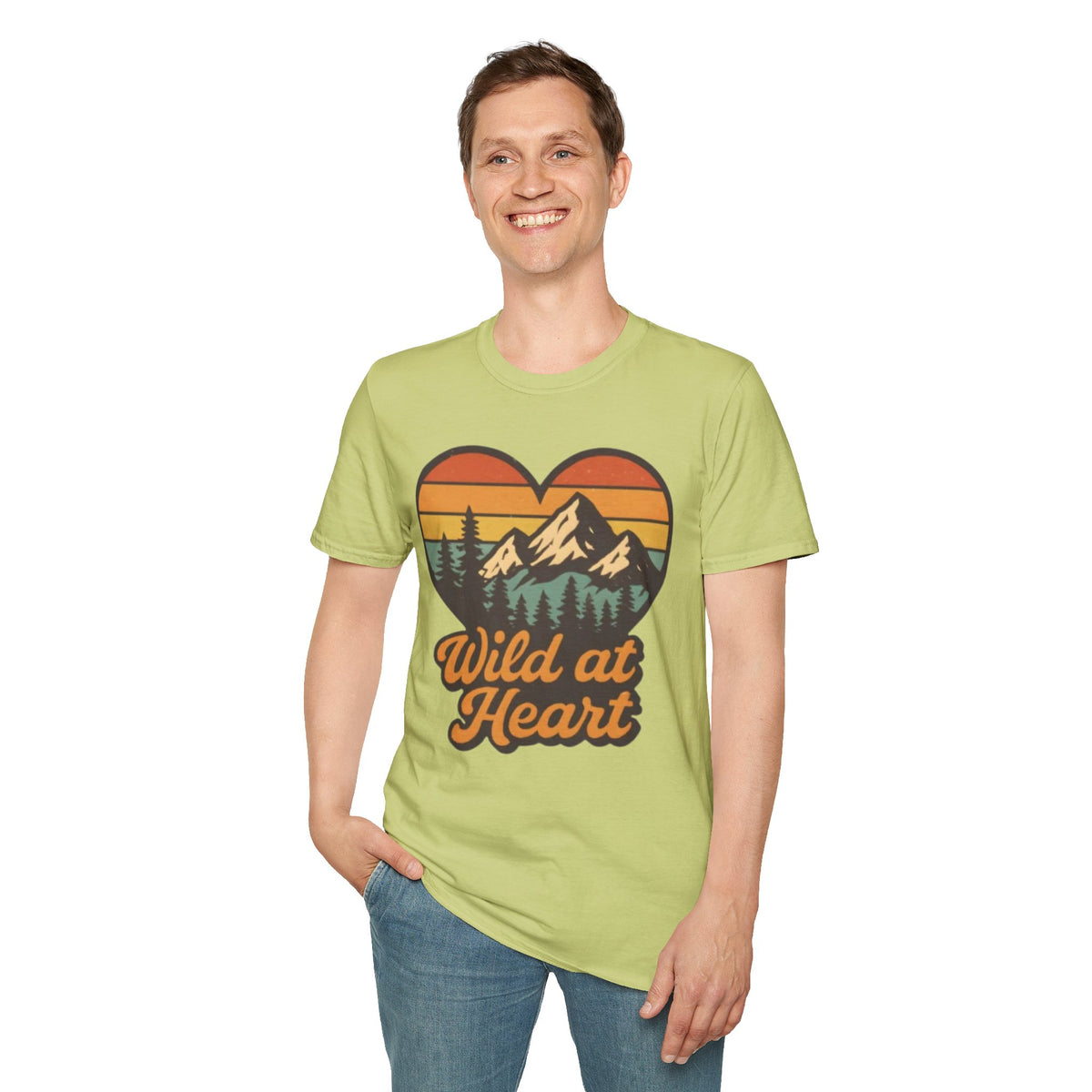 "Wild at Heart" Mountain Heart Retro Sunset Nature Tee Shirt