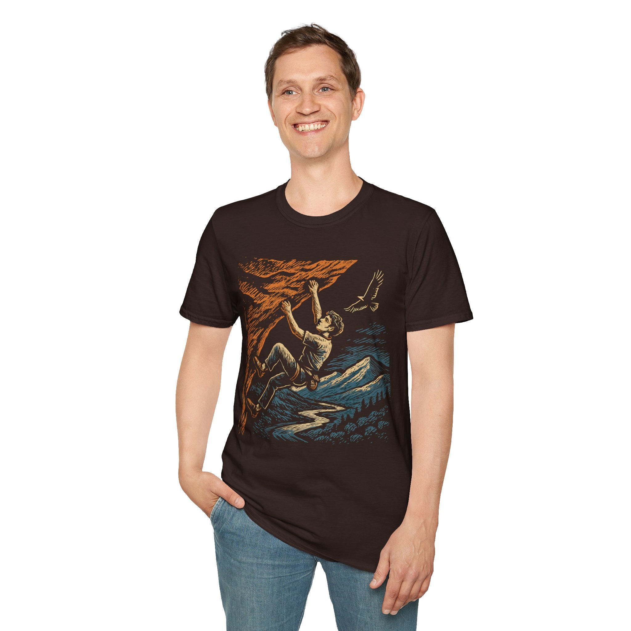 Climber on Cliff with Eagle T-Shirt