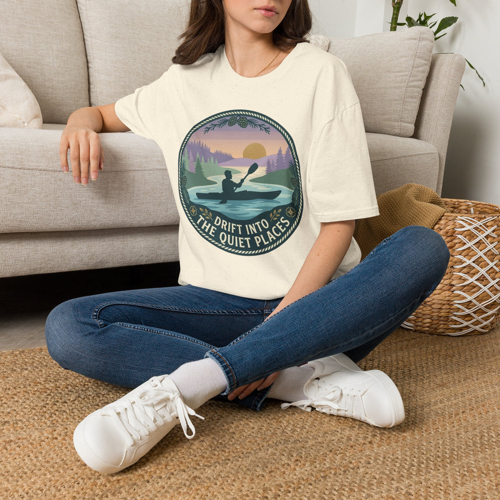 "Drift Into The Quiet Places" Kayak Sunset T‑Shirt — Outdoor Relaxation Tee Shirt