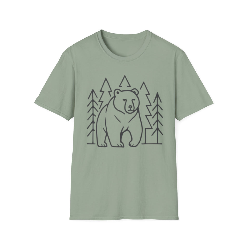 Bear & Pines T-Shirt — Minimal Line Drawing Woodland Tee