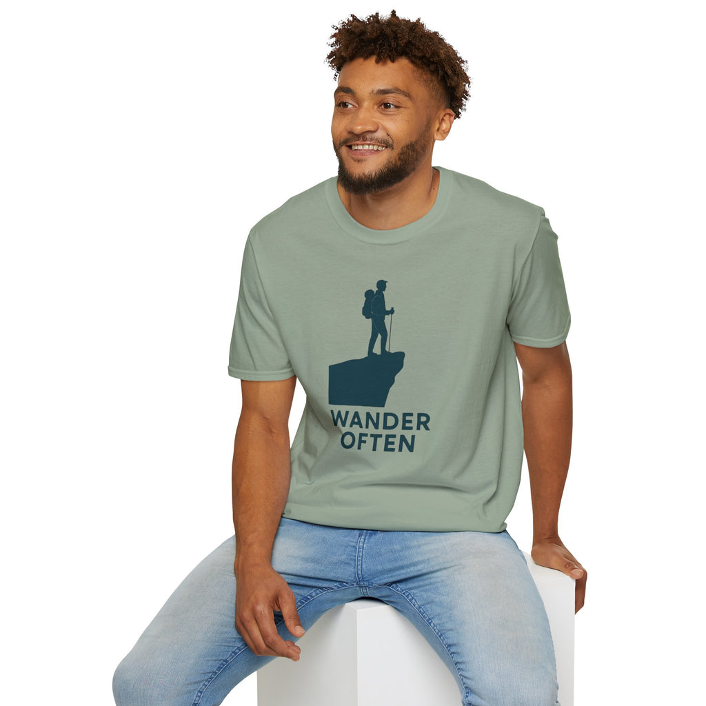 "Wander Often" Hiker on Cliff T-Shirt