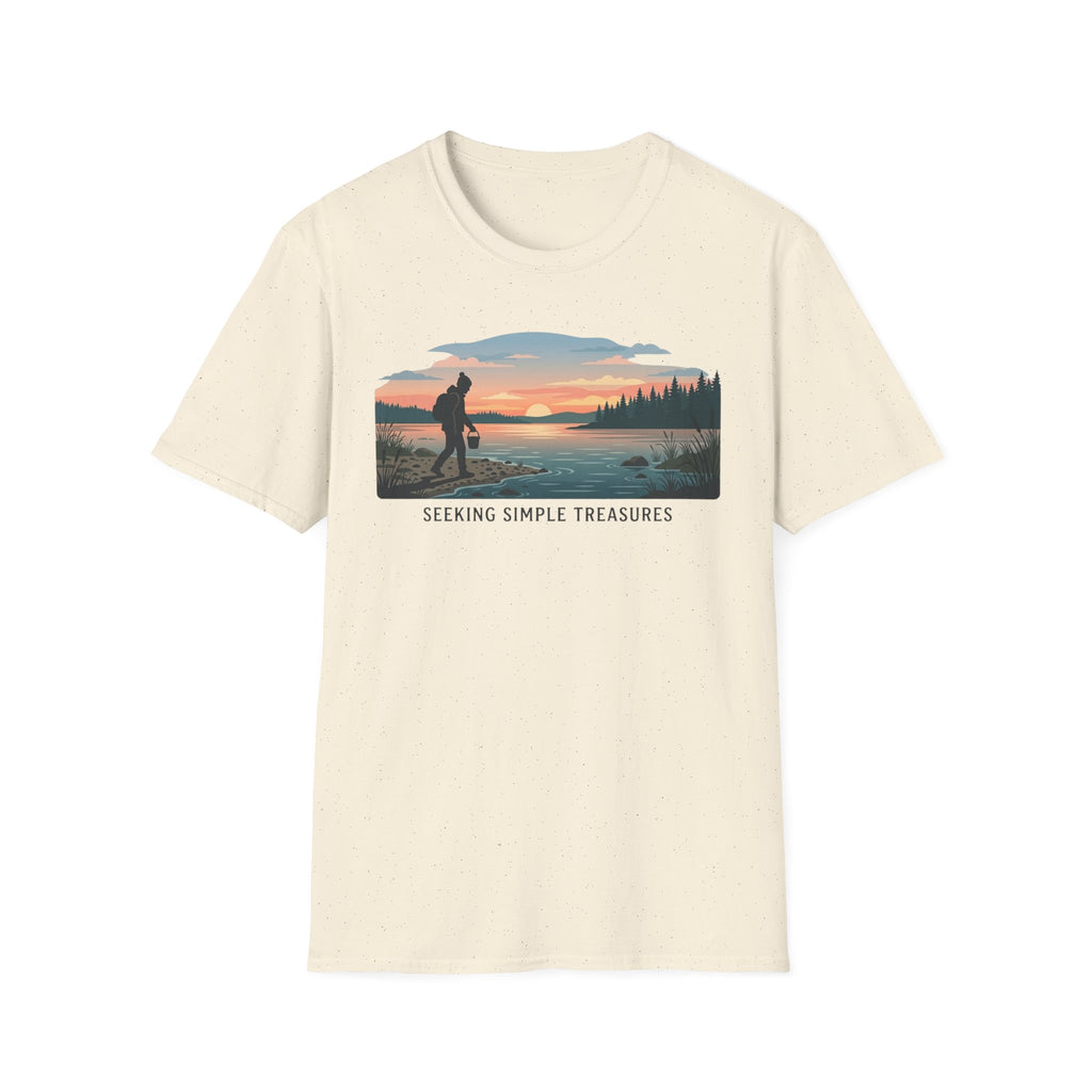Outdoor T-Shirt — "Seeking Simple Treasures" Sunset Hiker Graphic